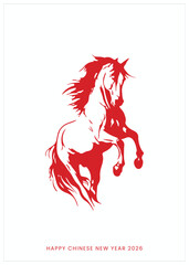 Happy Chinese New year 2026 typographic design on white background, Chinese typography of Happy New Year, Typographic Design of Year of Horse, 新年快乐