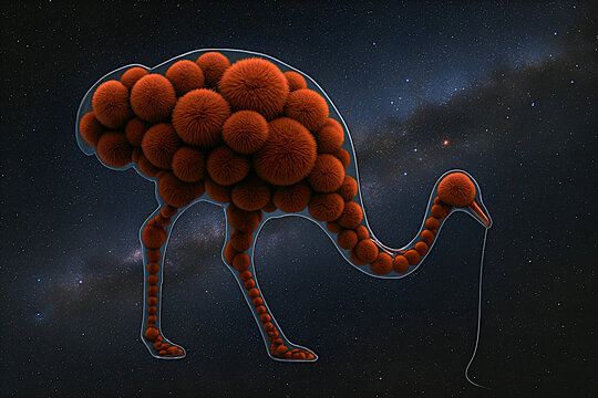 Dystopian Ostrich Balloon in a Futuristic Extinction Cosmos. Fantasy Abstract. 