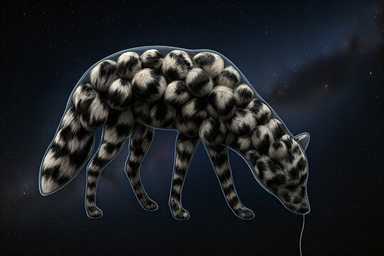 Dystopian Fox Balloon in a Futuristic Extinction Cosmos. Fantasy Abstract. 