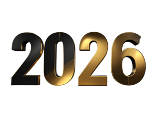 Golden 3D New Year number illustration with calendar and festive symbols for holiday celebration