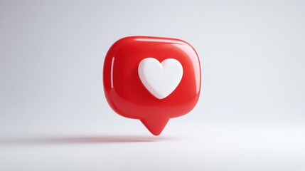 Red 3d like notification speech bubble with white heart icon for social media interactions