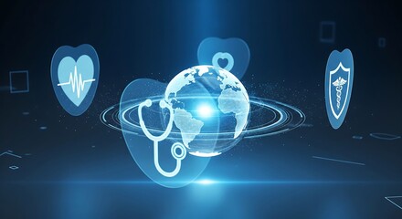Stunning digital concept visualizing global healthcare technology and secure medical connectivity across the world