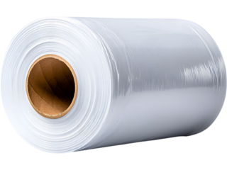 A shiny white wrapping plastic roll isolated on transparent background. Ideal for packaging concepts, storage visuals, industrial materials, and product branding designs.