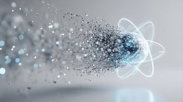 Quantum Particle Explosion with Futuristic Atom Core and Energy Rings, High Tech Science Concept for Data, Innovation and Digital Energy
