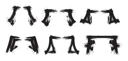 Abstract ink brush stroke elements create a dynamic and artistic collection of graphic design shapes with a textured, grunge aesthetic.