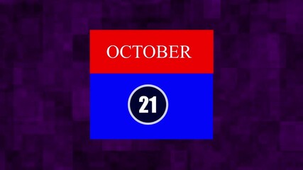 October 21st calendar date on abstract purple background