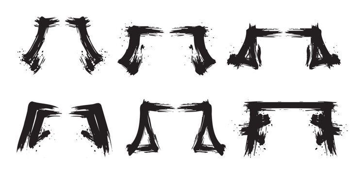 Abstract ink brush stroke elements create a dynamic and artistic collection of graphic design shapes with a textured, grunge aesthetic.