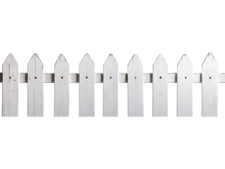 A long white wooden picket fence isolated on transparent background. Great for garden themes, home design visuals, landscaping concepts, neighborhood illustrations