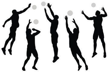  Silhouettes of volleyball players in action during a competitive match