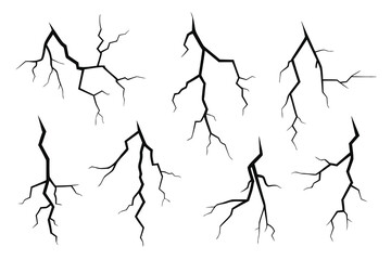  Vector lightning silhouettes set. Elements for thunderstorm design