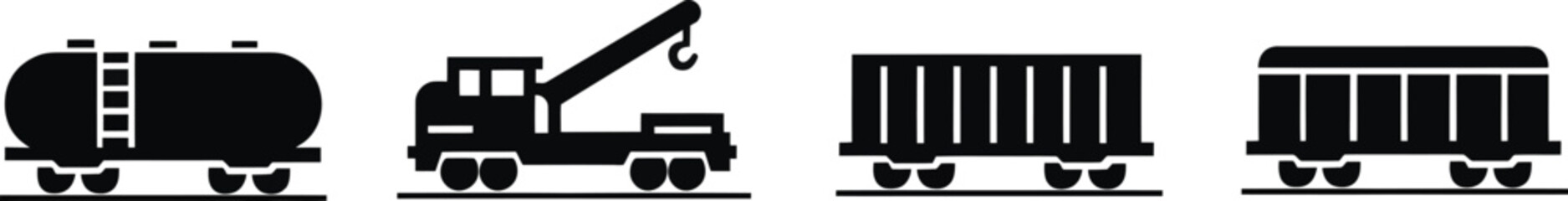 wagon and locomotive icon set. locomotive and wagon line icon collection. train, repair train and railway freight cars.container train icon sign, vector illustration ! © ᗰᗩᐯI'S
