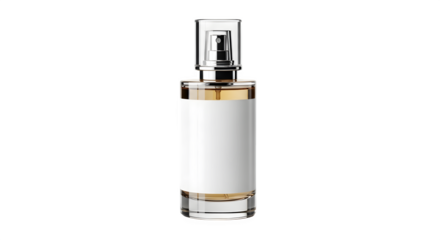 Elegant silver and gold perfume bottle with a minimalist design isolated on transparent background