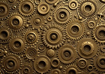 Antique Ornate Golden Bronze Gears Detailed Industrial Clockwork Background