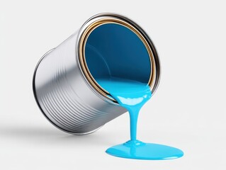 Blue liquid poured from a can isolated on white background.