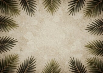 Artistic Tropical Palm Leaf Border on Vintage Scratched Background Design