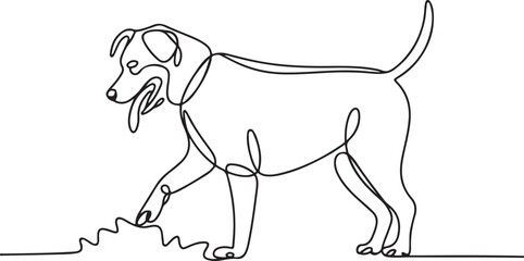 Continuous line art illustration of dog in active digging pose with natural sketch contour