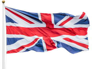 United Kingdom flag waving on a pole with realistic texture and smooth motion. Great for patriotic visuals, travel concepts, official projects, and cultural or educational designs.