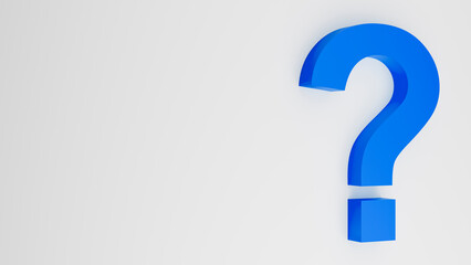 Minimalist 3D question mark standing on a bright white scene, perfect for concepts of doubt or FAQ.