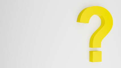 Minimalist 3D question mark standing on a bright white scene, perfect for concepts of doubt or FAQ.