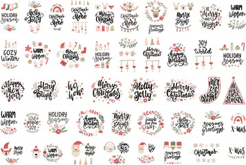 Fototapeta premium Set of Christmas Lettering Quotes and Sayings. Vector illustration.