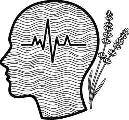 Human Head With Heartbeat Line Vector