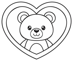 Obraz premium Cute cartoon teddy bear inside heart shape, illustration for cards or design