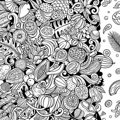 Exotic Fruits cartoon vector doodles frame illustration