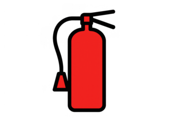 Red fire extinguisher icon representing safety, emergency, and fire protection equipment with transparent background