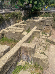 Naples, Italy - July 17, 2024: Ancient Greek Walls discovered under Piazza Bellini