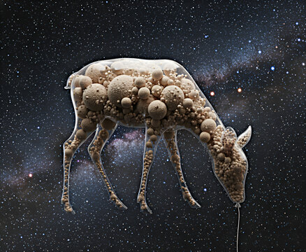 Dystopian Deer Balloon in a Futuristic Extinction Cosmos. Fantasy Abstract. 