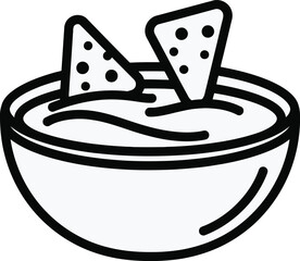 Bowl of Dip with Nacho Chips Snack Icon Vector