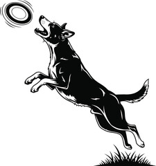 Jumping Dog Catching Disc Active Pet Vector