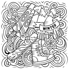 Ski Resort cartoon doodles illustration