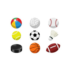 Fototapeta premium Collection of various sports balls and equipment, including soccer, basketball, baseball, tennis, and volleyball