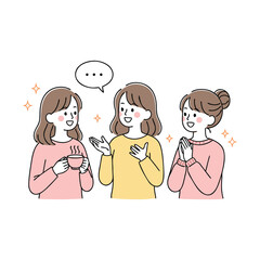 Three young women engaged in lively conversation sharing stories and laughter in a friendly social gathering