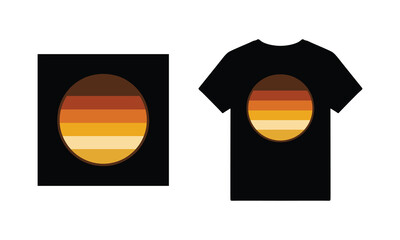 Retro 70s Sunset Stripe Circle &ndash; Flat Minimal T-Shirt Vector Design