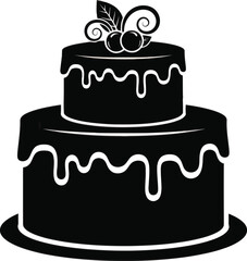 Two Tier Dripping Cake with Cherries Vector