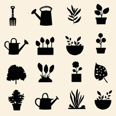 Gardening Tools Line Icon Set

