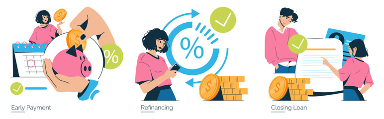 Financial Vector Illustration of Loan Management Actions