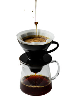 extreme close-up of viscous amber-gold light roast coffee dripping from a matte black v60 dripper into a clear borosilicate glass carafe on a high-key background, minimalist brewing ritual concept