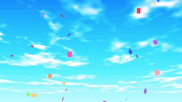 空, 青空, イラスト, 雲, 背景, ベクター, 紙吹雪, コピースペース, 風景, イベント