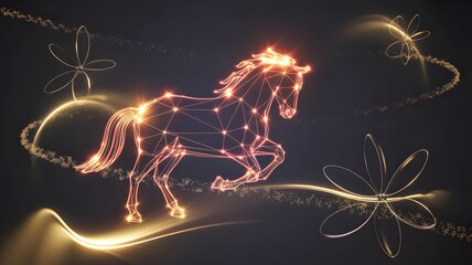 Glowing Geometric Horse with Light Trails animal wireframe