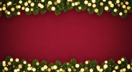 Christmas garland with lights on red background