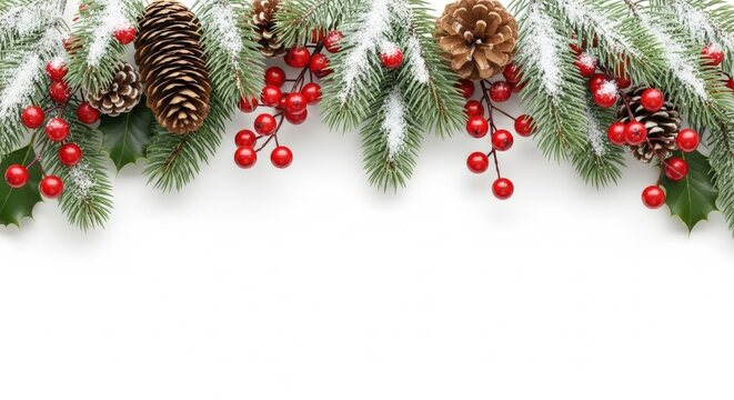 Christmas garland with pine cones and berries - Powered by Adobe