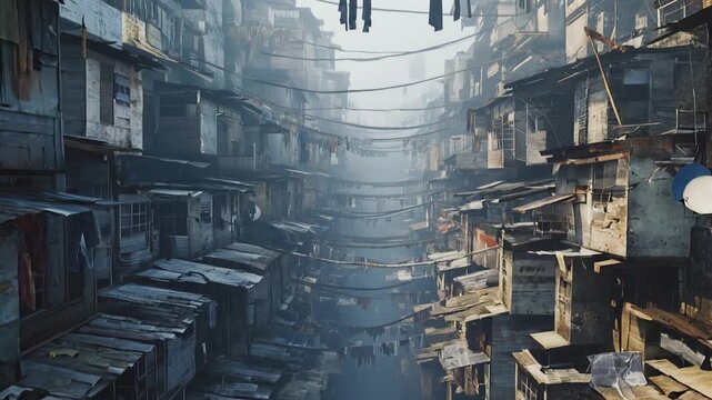 indian ramshackle huts in mumbai's slum dharavi video orbit in