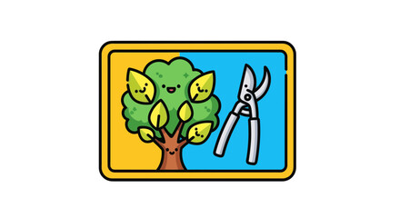 Illustrated Gardening Concept Detailing Tree Pruning and Horticultural Practices