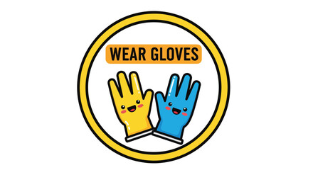 Fototapeta premium Illustrated Reminder Promoting Glove Use Depicts Alertness and Safety in a Circular Design