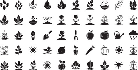 Fototapeta premium Nature and Organic Food Solid Icons Set