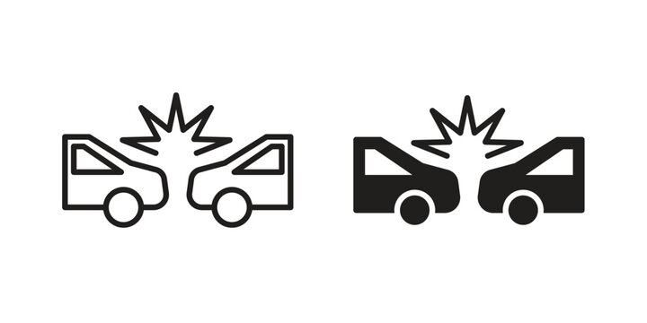 Rear end collision icon doodle set. editable outline stroke vector eps