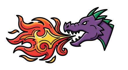 Fiery Dragon Unleashes Breath Of Fire In A Vibrant, Cartoonish Illustration